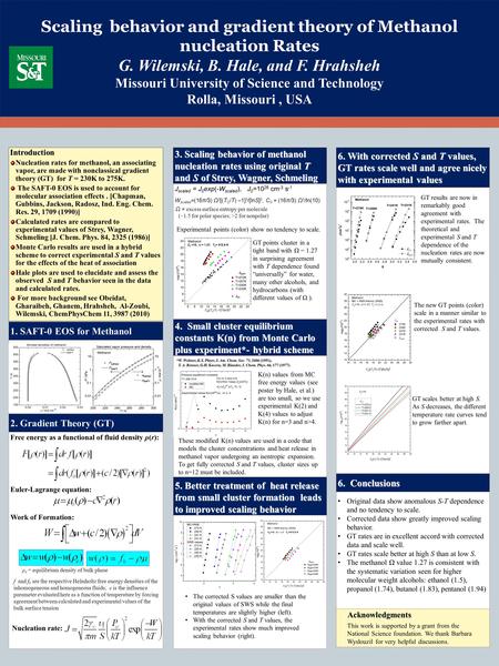 Experimental points show no tendency to scale. Introduction Nucleation rates for methanol, an associating vapor, are made with nonclassical gradient theory.