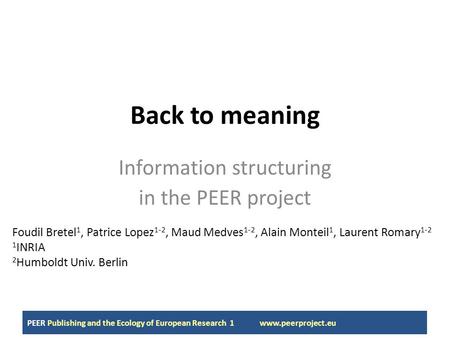 Information structuring in the PEER project