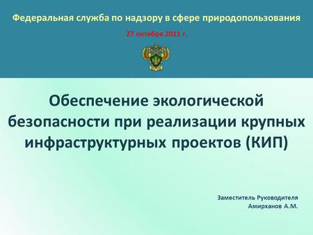 Федеральная служба по надзору в сфере природопользования 27 октября 2011 г. Обеспечение экологической безопасности при реализации крупных инфраструктурных.