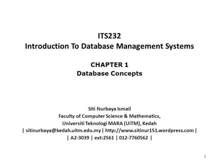 ITS232 Introduction To Database Management Systems