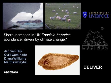 Jan van Dijk Cyril Caminade Diana Williams Matthew Baylis 01/07/2010 Sharp increases in UK Fasciola hepatica abundance: driven by climate change? DELIVER.