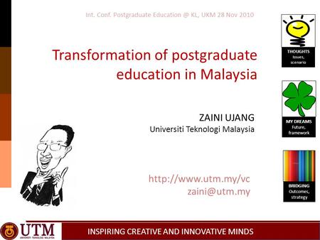 INSPIRING CREATIVE AND INNOVATIVE MINDS Transformation of postgraduate education in Malaysia ZAINI UJANG Universiti Teknologi Malaysia