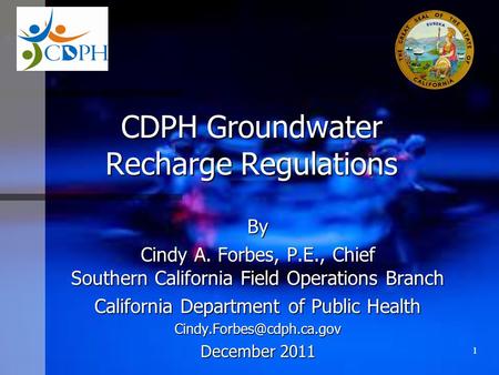 CDPH Groundwater Recharge Regulations