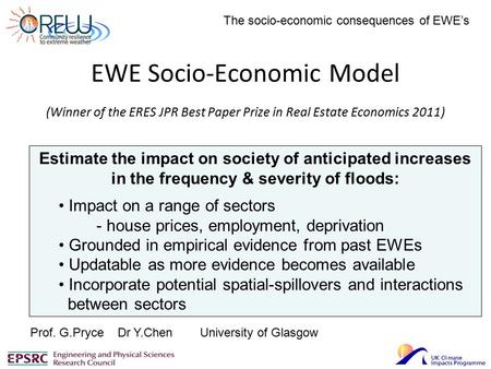 EWE Socio-Economic Model (Winner of the ERES JPR Best Paper Prize in Real Estate Economics 2011) Estimate the impact on society of anticipated increases.