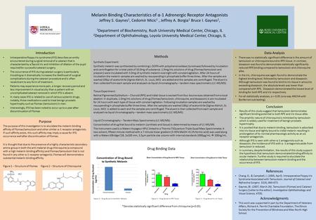 Melanin Binding Characteristics of α-1 Adrenergic Receptor Antagonists Jeffrey S. Gaynes 1, Cedomir Micic 1, Jeffrey A. Borgia 1 Bruce I. Gaynes 2, 1 Department.