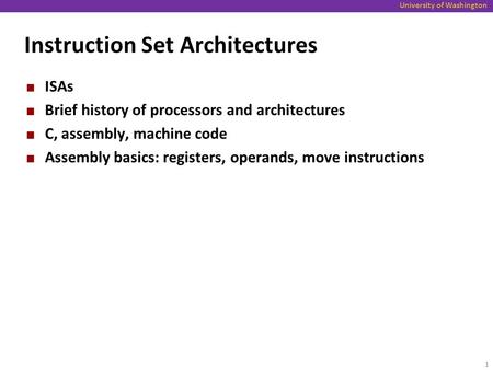 Instruction Set Architectures