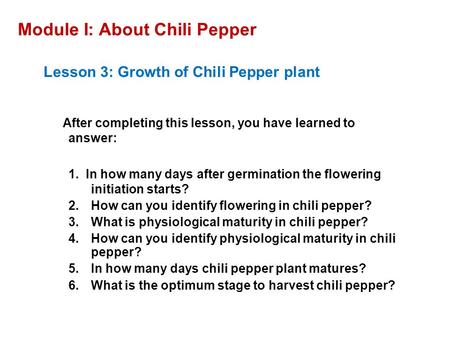 Module I: About Chili Pepper