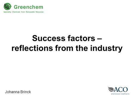 Success factors – reflections from the industry Johanna Brinck.