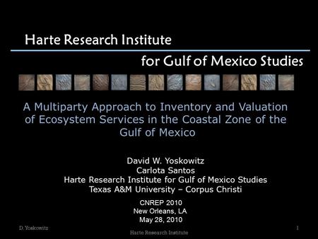 Harte Research Institute for Gulf of Mexico Studies David W. Yoskowitz Carlota Santos Harte Research Institute for Gulf of Mexico Studies Texas A&M University.