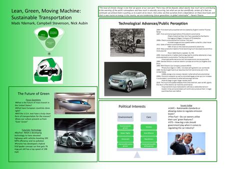 Lean, Green, Moving Machine: Sustainable Transportation Mads Ydemark, Campbell Stevenson, Nick Aubin The Future of Green Political Interests Technological.