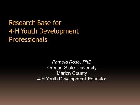 Research Base for 4-H Youth Development Professionals