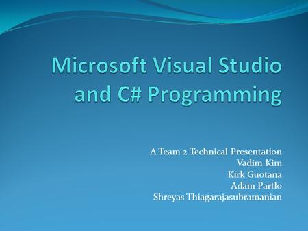 Microsoft Visual Studio and C# Programming