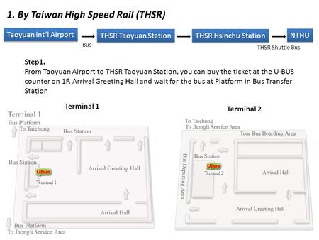 Taoyuan int’l Airport THSR Taoyuan Station THSR Hsinchu Station NTHU Step1. From Taoyuan Airport to THSR Taoyuan Station, you can buy the ticket at the.