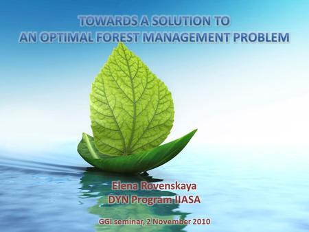 DYNAMIC FOREST GROWTH MODEL CONTROLS (CUTTING AND PLANTING) OUTCOME SCENARIOS (BIOMASS AND SIZE- DISTRIBUTION) OBJECTIVE FUNCTIONS (ECONOMIC BENEFIT AND.