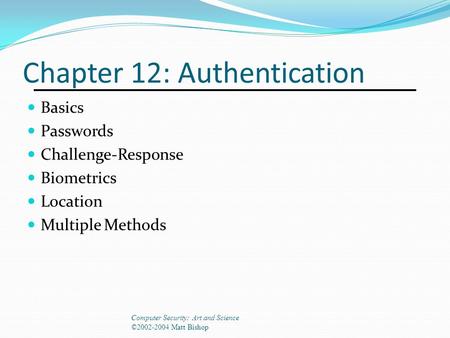 Chapter 12: Authentication