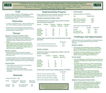 A STEP to Grow in Science-Engineering-Mathematics Undergraduate Degrees Kandethody Ramachandran a (PI), Catherine Bénéteau a, Scott Campbell b, Gordon.