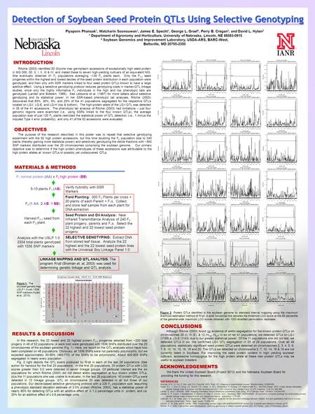 Piyaporn Phansak 1, Watcharin Soonsuwan 1, James E. Specht 1, George L. Graef 1, Perry B. Cregan 2, and David L. Hyten 2 1 Department of Agronomy and Horticulture,