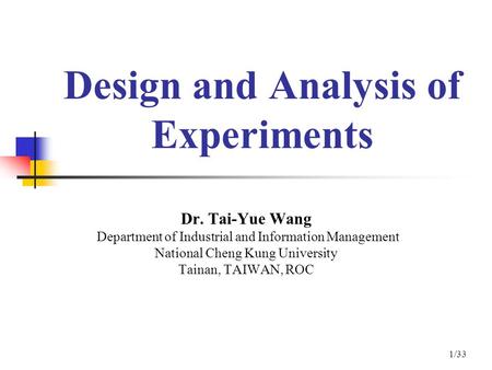 Design and Analysis of Experiments