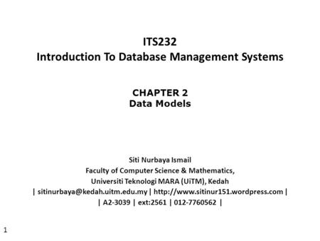 ITS232 Introduction To Database Management Systems