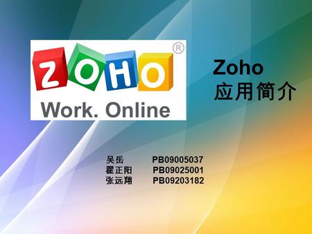 Zoho 应用简介 吴岳 PB09005037 翟正阳 PB09025001 张远翔 PB09203182.