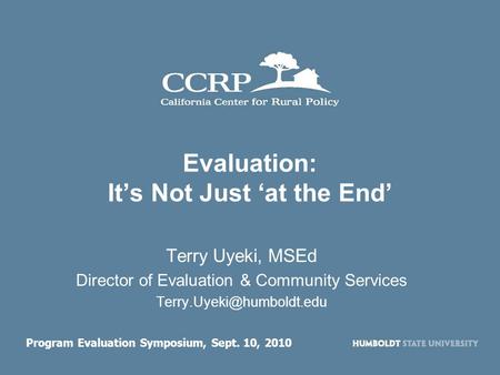 Evaluation: It’s Not Just ‘at the End’