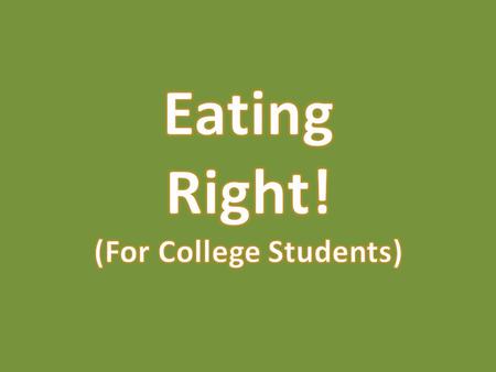 OBJECTIVE: As college students, we face many longs days of stress, tests, working and other commitments that can effect our health. It is important for.