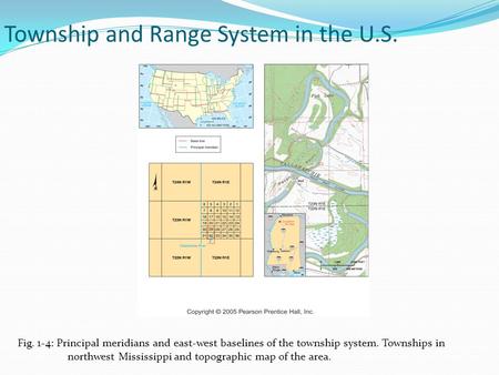 Township and Range System in the U.S. Fig. 1-4: Principal meridians and east-west baselines of the township system. Townships in northwest Mississippi.