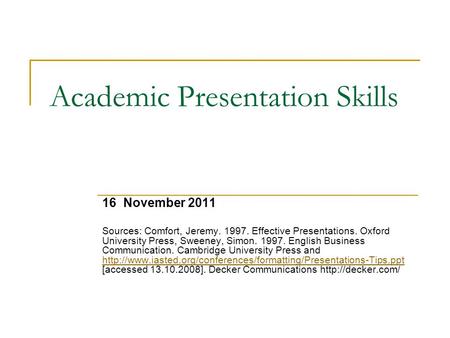 Academic Presentation Skills