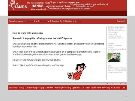 HANDS The individual child’s needs Support systems everywhere Cognitive support at home and school HANDS Beginners – start here Self insight – but how?