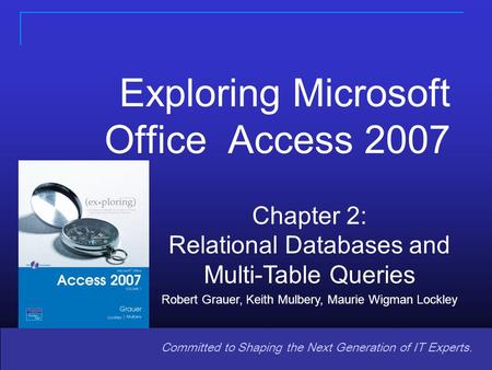 Copyright © 2008 Pearson Prentice Hall. All rights reserved. 1 1 Committed to Shaping the Next Generation of IT Experts. Chapter 2: Relational Databases.