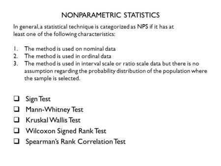 NONPARAMETRIC STATISTICS