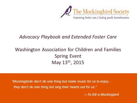 “Mockingbirds don’t do one thing but make music for us to enjoy... they don’t do one thing but sing their hearts out for us.” —To Kill a Mockingbird Advocacy.