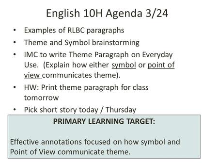 PRIMARY LEARNING TARGET: