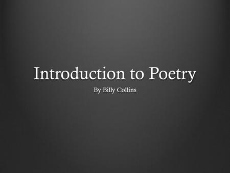 Introduction to Poetry