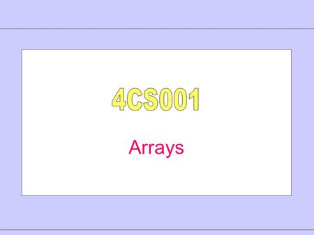 Arrays. Last time on 4CS001 Anatomy of a Method int calculateArea(int w, int h) { int area = w * h; return area; } Parameters Used for passing data to.