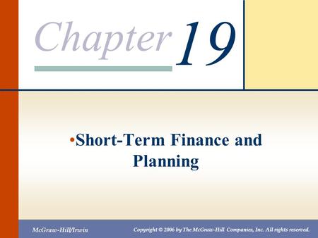 Short-Term Finance and Planning