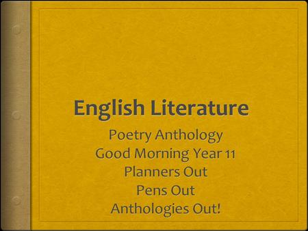 The Examination Structure  Two questions on poetry.  Exam is 1 hour 45 mins worth 25% of your GCSE. Section A: Unseen Poetry Given a poem you have not.