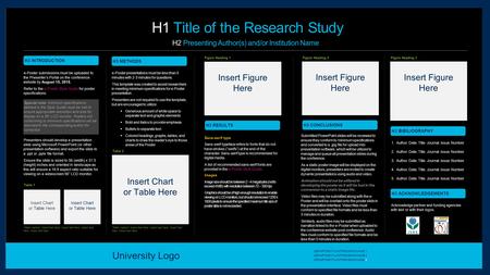 H1 Title of the Research Study H2 Presenting Author(s) and/or Institution Name e-Poster submissions must be uploaded to the Presenter’s Portal on the conference.