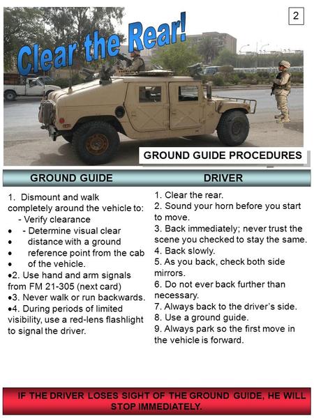 Clear the Rear! 2 GROUND GUIDE PROCEDURES GROUND GUIDE DRIVER