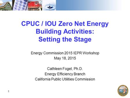 CPUC / IOU Zero Net Energy Building Activities: Setting the Stage