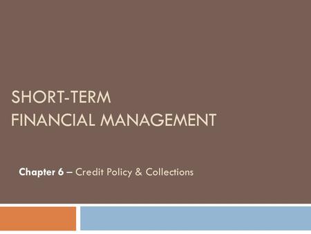 Short-Term Financial Management