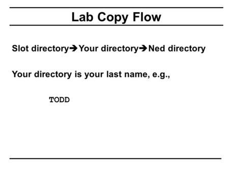 Lab Copy Flow Slot directory  Your directory  Ned directory Your directory is your last name, e.g., TODD.