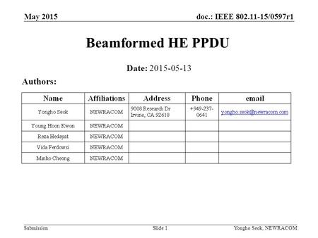 Beamformed HE PPDU Date: Authors: May 2015 Month Year