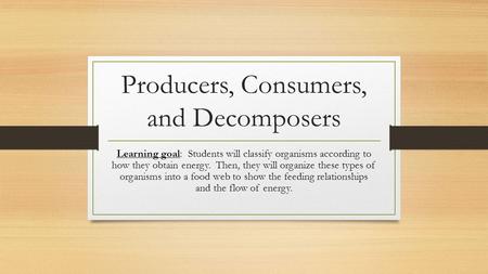 Producers, Consumers, and Decomposers