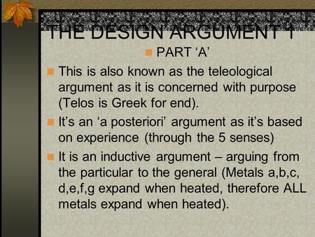 THE DESIGN ARGUMENT 1 PART ‘A’