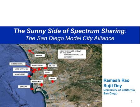 Ramesh Rao Sujit Dey University of California San Diego The Sunny Side of Spectrum Sharing: The San Diego Model City Alliance 1.