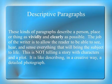 Descriptive Paragraphs