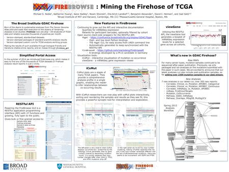 What’s new in GDAC Firehose? Raw MAFs For many cancer types, mutation samples continued to be sequenced after paper publication. Previously, we only packaged.