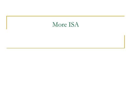 More ISA. Property of ISA vs. Uarch? ADD instruction’s opcode Number of general purpose registers Number of cycles to execute the MUL instruction Whether.