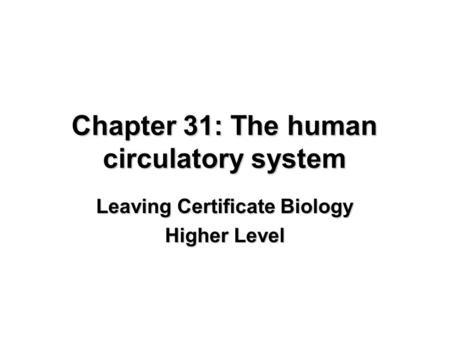 Chapter 31: The human circulatory system